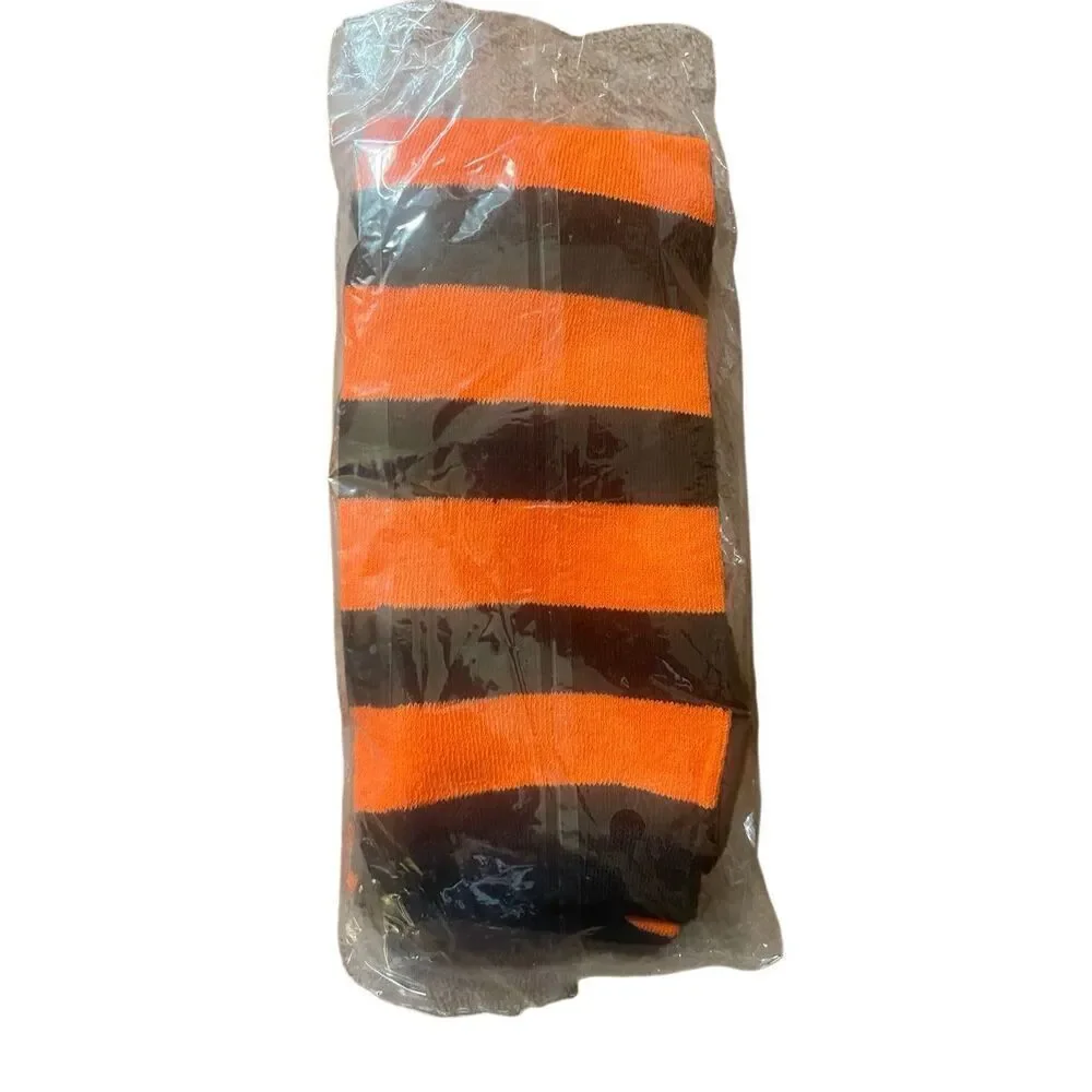 Halloween Orange & Black Striped Thigh-High Socks Costume Over-The-Knee